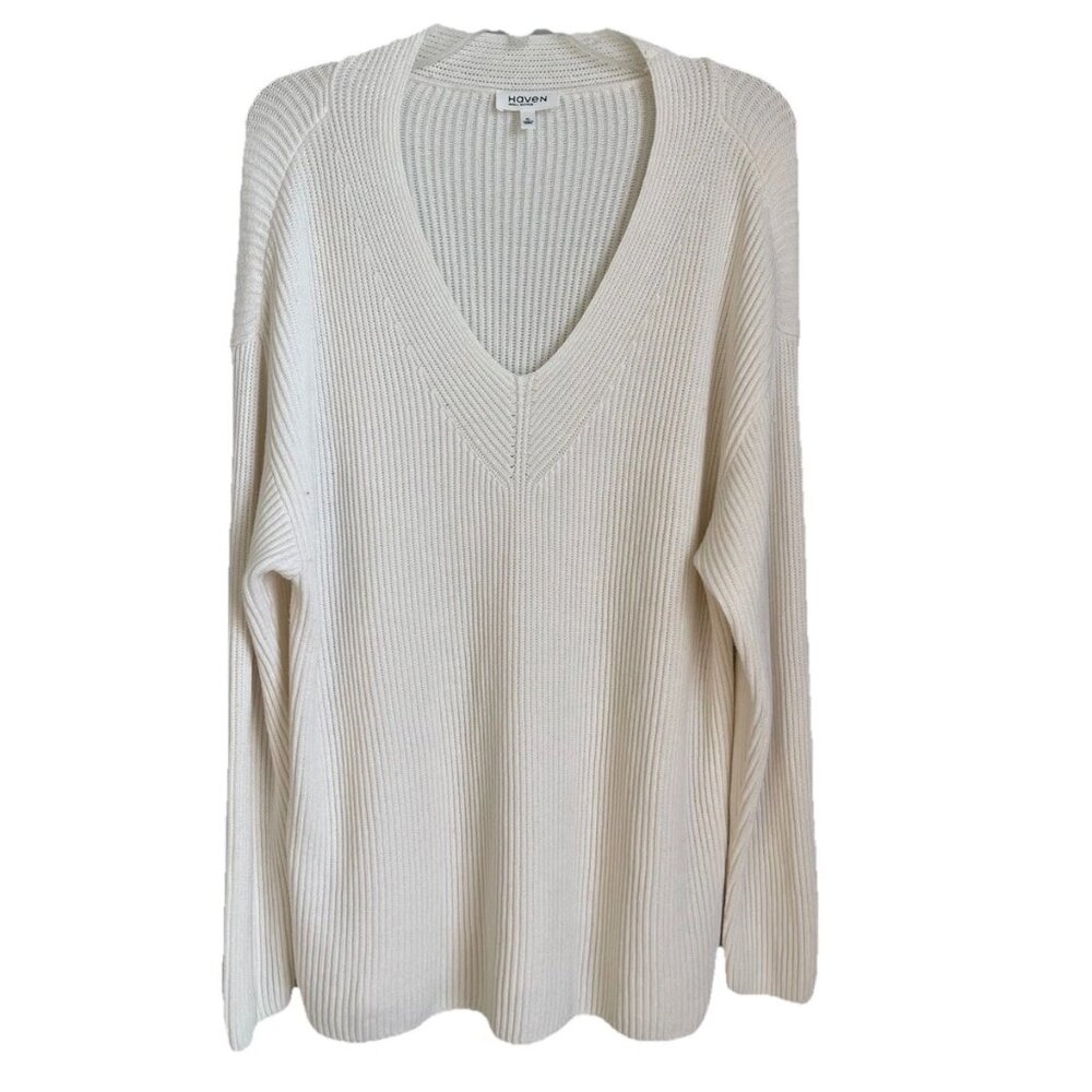 Haven Well Within Ivory Long Sleeve V Neck Sweater Cashmere Blend